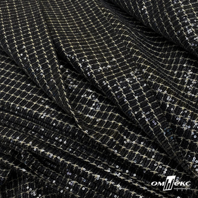 Ткань костюмная с пайетками, 100%полиэстр, 460+/-10 гр/м2, 150см #309 - цв. чёрный - купить в Нижневартовске. Цена 1 203.93 руб.