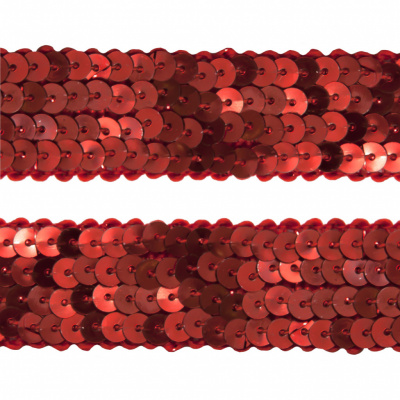 Тесьма с пайетками 3, шир. 20 мм/уп. 25+/-1 м, цвет красный - купить в Нижневартовске. Цена: 778.19 руб.