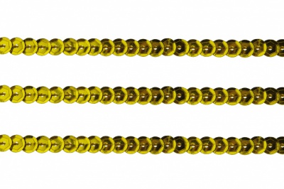 Пайетки "ОмТекс" на нитях, SILVER-BASE, 6 мм С / упак.73+/-1м, цв. А-1 - т.золото - купить в Нижневартовске. Цена: 468.37 руб.