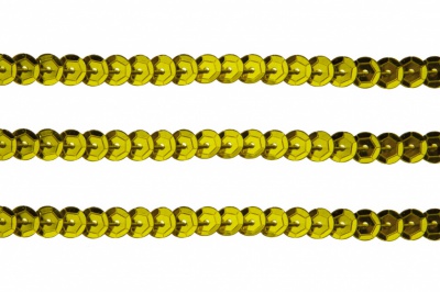 Пайетки "ОмТекс" на нитях, SILVER-BASE, 6 мм С / упак.73+/-1м, цв. 7 - св.золото - купить в Нижневартовске. Цена: 468.37 руб.