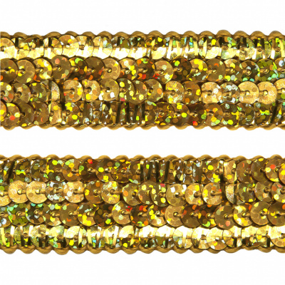Тесьма с пайетками D16, шир. 20 мм/уп. 25+/-1 м, цвет золото - купить в Нижневартовске. Цена: 778.19 руб.